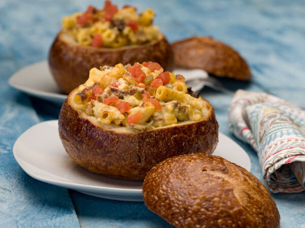 Loaded Bread bowl on a plate