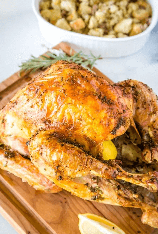 Roast turkey and garnish on serving tray