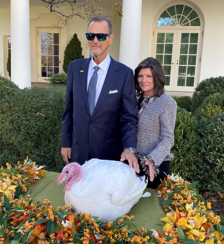 NTF Chairman Kerry Doughty and wife Jan with National Thanksgiving Turkey in the White House Rose Garden