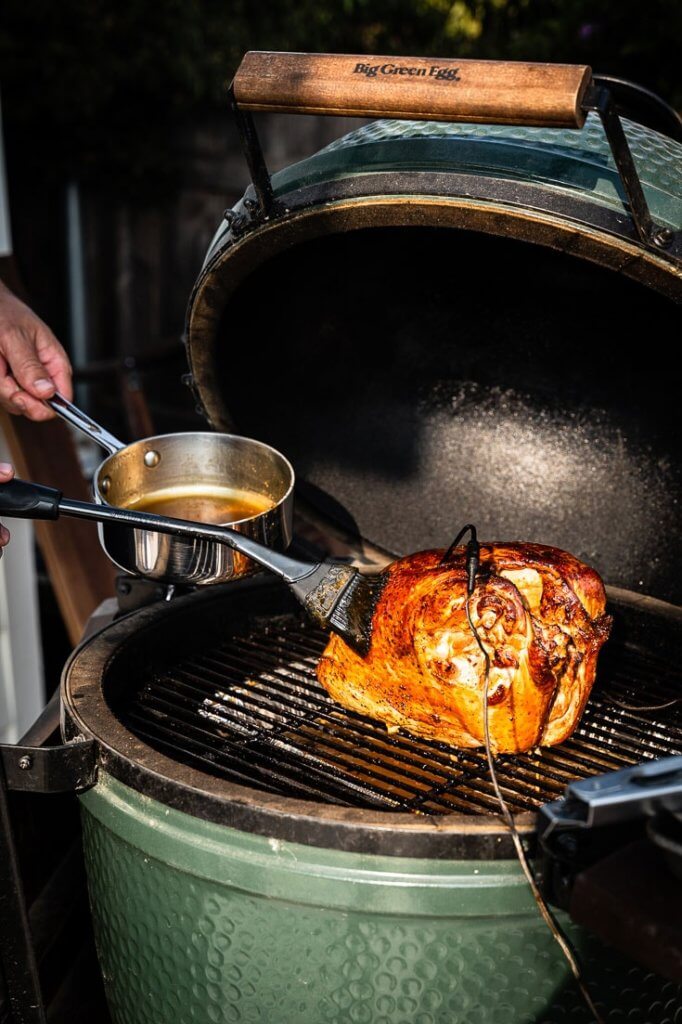 honey glazed smoked turkey breast on the smoker