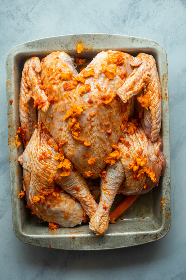 harissa spatchcocked turkey raw