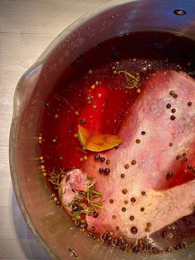 Rosemary Turkey Brine in pot