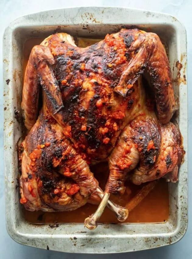 Harissa spatchcocked turkey