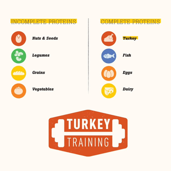 incomplete proteins and complete proteins chart with turkey highlighted