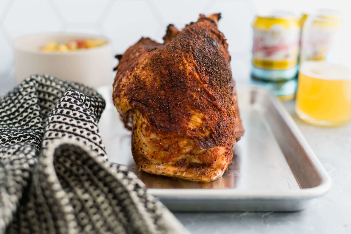 beer can turkey breast on tray